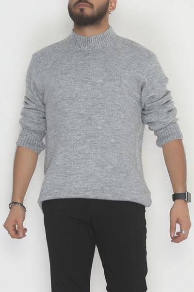 Bisiklet Yaka Şardon İplik Erkek Triko Gri - 42549.1766.