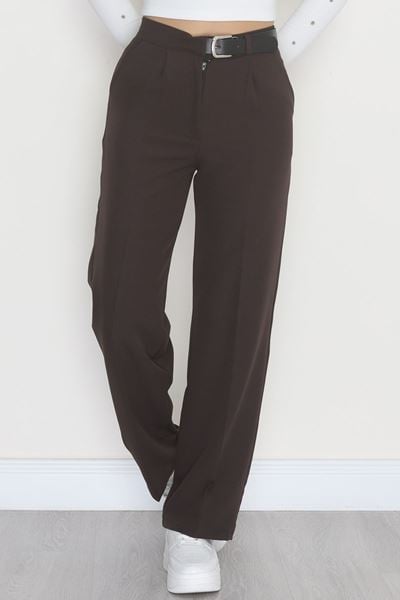 Double Kumaş Kemerli Palazzo Pantolon Koyukahve - 30760.1397.