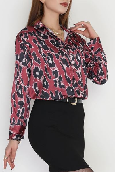 Leopar Desenli Saten Gömlek Gülkurusu - 90139.1949.