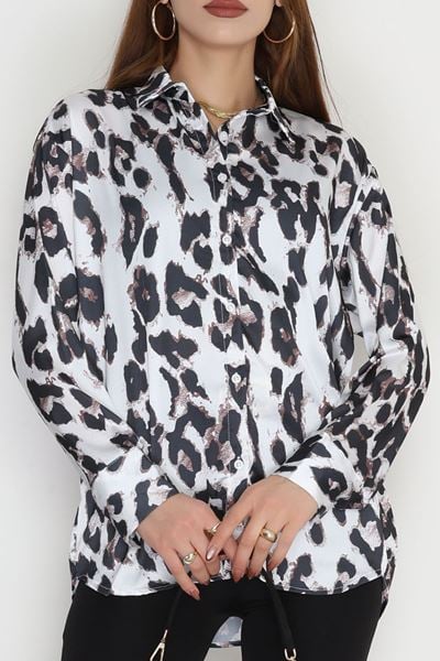 Leopar Desenli Saten Gömlek Siyahbeyaz - 90139.1949.