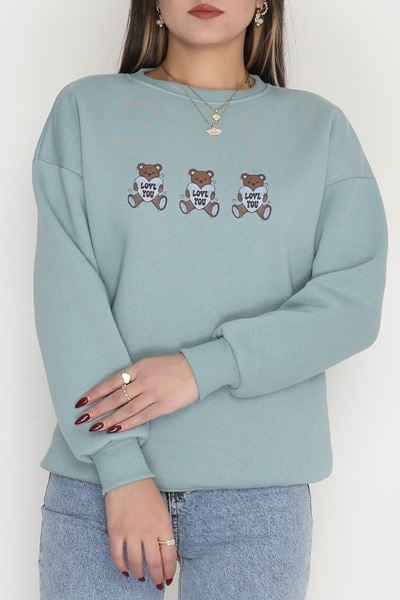 3 İplik Bisiklet Yaka Sweat Suyeşili - 42240.1878.