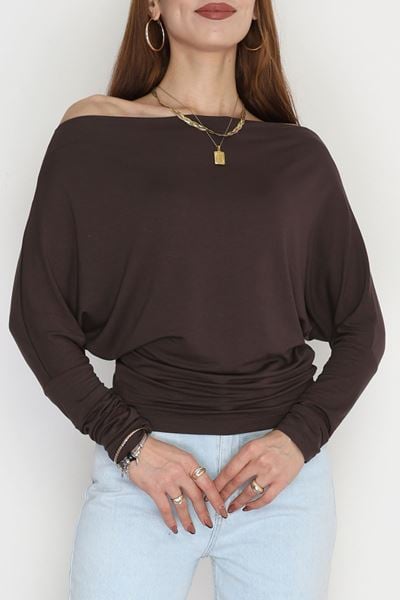 Omuz Düşümlü Asimetrik Bluz Kahve - 22153.200.