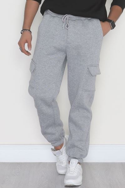 3 İplik Şardonlu Kargo Cepli Erkek Eşofman Altı Gri - 42655.1937.