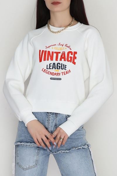 3 İplik Şardonlu Baskılı Sweat Ekru - 42605.1878.