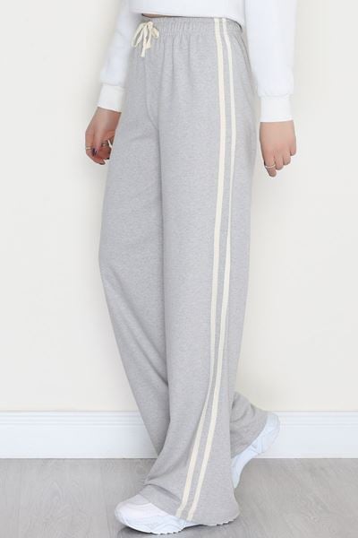 Keten Biyeli 2 İplik Eşofman Altı Gribej - 40023.1857.