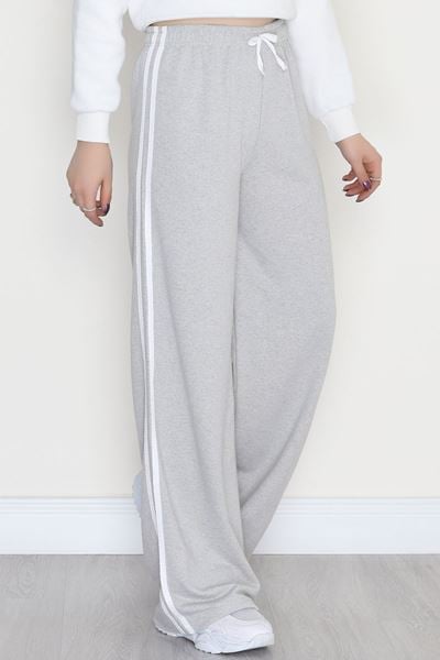 Keten Biyeli 2 İplik Eşofman Altı Gri - 40023.1857.