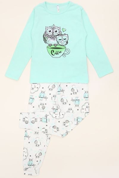 6-14 Yaş Baskılı Çocuk Pijama Takımı Mint - 40101.1931.