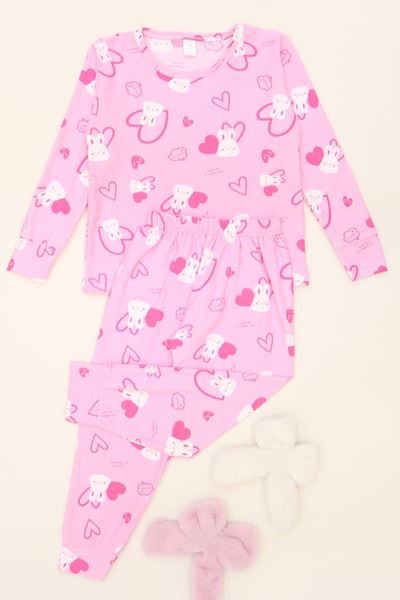 3-14 Yaş Süet Manşetli Alt Üst Aynı Takım Pembetavşan - 410.1287.