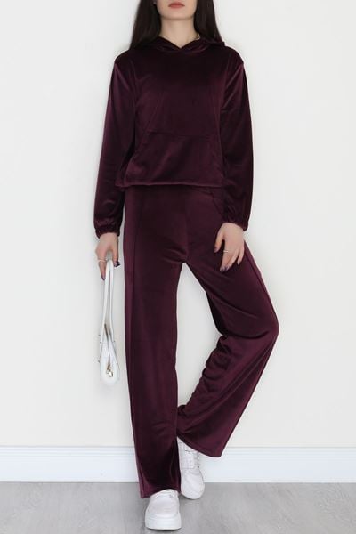 Kapşonlu Kadife Takım Mürdüm - 466.1287.