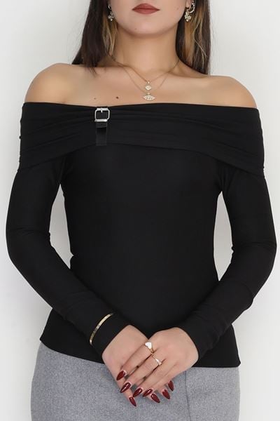 Madonna Yaka Kemer Detaylı Bluz Siyah - 4323.1595.