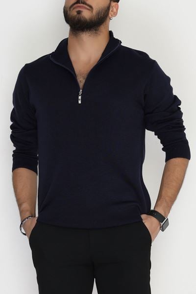 Yakası Fermuarlı Erkek Triko Lacivert - 42551.1766.