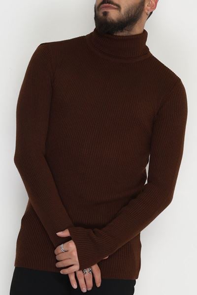 Balıkçı Yaka Erkek Triko Kahve - 70781.1766.