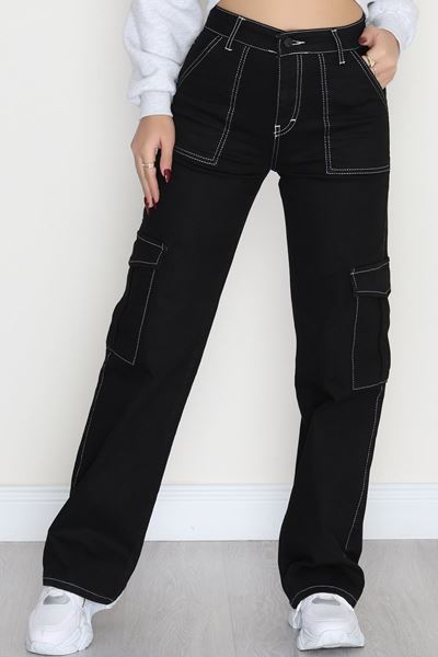 Kargo Cep Palazzo Kot Pantolon Siyah - 42681.1836.