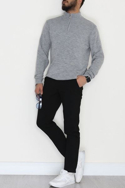 Yakası Fermuarlı Erkek Triko Gri - 42551.1766.