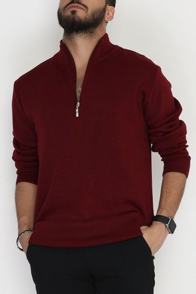 Yakası Fermuarlı Erkek Triko Bordo - 42551.1766.