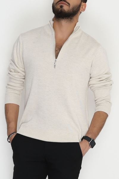 Yakası Fermuarlı Erkek Triko Taş - 42551.1766.