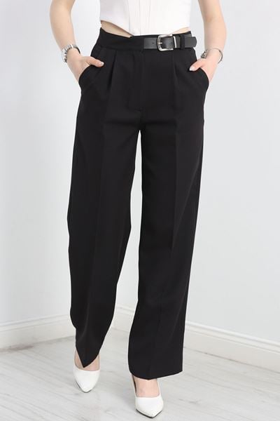 Double Kumaş Kemerli Palazzo Pantolon Siyah - 30760.1397.