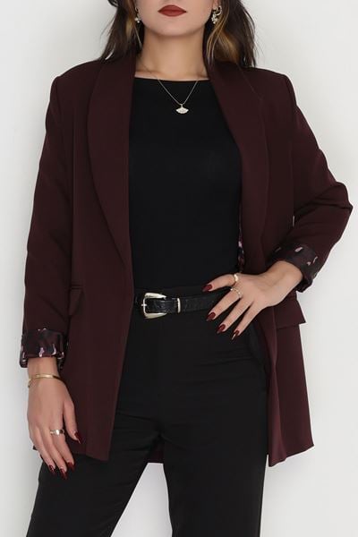 Leopar Astarlı Blazer Ceket Bordo - 51500.1909.