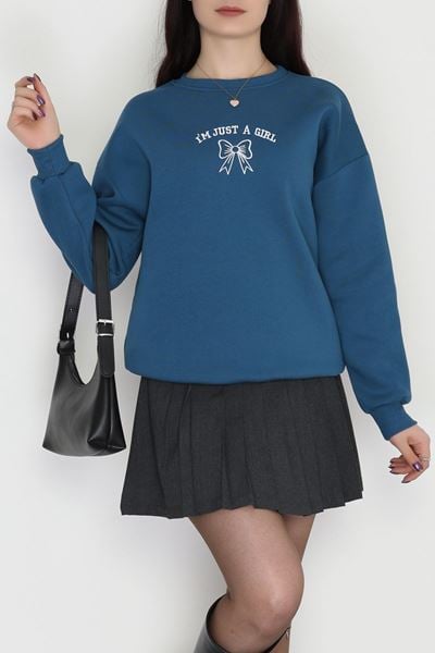 3 İplik Bisiklet Yaka Sweat Petrol - 42245.1878.