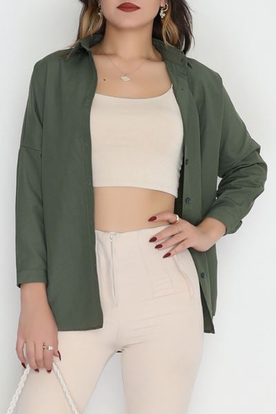 Terikoton Oversize Gömlek Açıkhaki - 30840.1949.