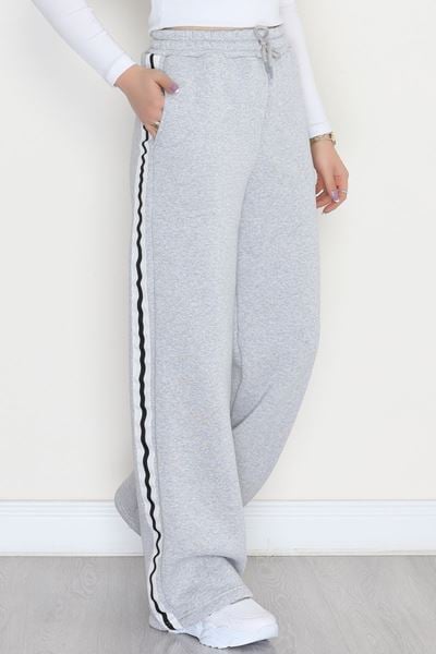 3 İplik Şardonlu Şeritli Eşofman Altı Gri - 52023.1857.