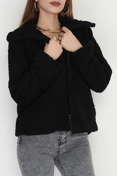 Yakalı Kuzu Mont Siyah - 42442.1247.