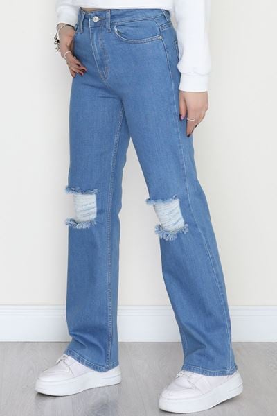 Lazer Kesim Palazzo Kot Pantolon Açıkmavi - 42689.1836.