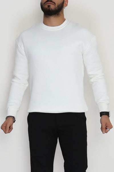 3 İplik Bisiklet Yaka Erkek Sweat Beyaz - 42693.2086.