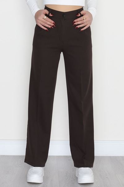 Tek Düğme Palazzo Pantolon Koyukahve - 90022.1397.