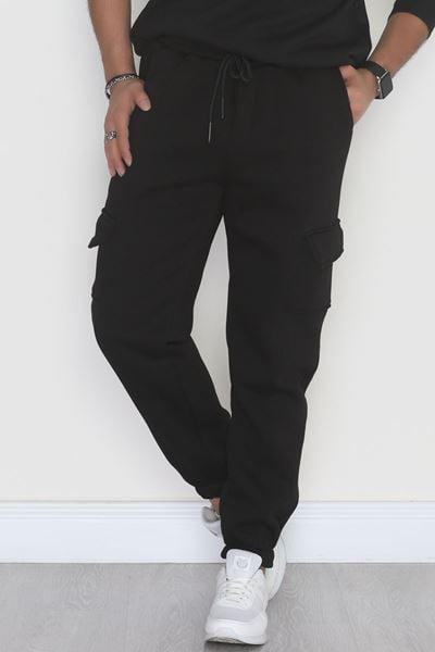 3 İplik Şardonlu Kargo Cepli Erkek Eşofman Altı Siyah - 42655.1937.