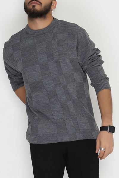 Bisiklet Yaka Desenli Erkek Triko Füme - 70782.1766.