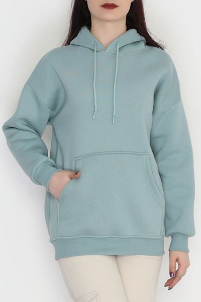 3 İplik Kanguru Cepli Kapşonlu Sweat Çağla - 20960.1878.