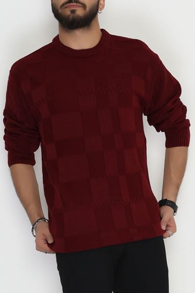 Bisiklet Yaka Desenli Erkek Triko Bordo - 70782.1766.