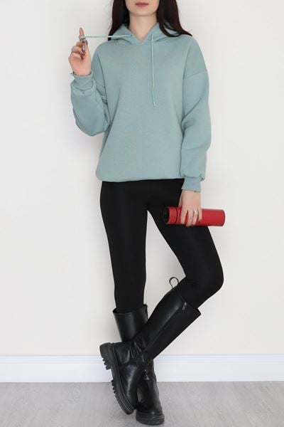 3 İplik Kapşonlu Sweat Çağla - 20074.1878.