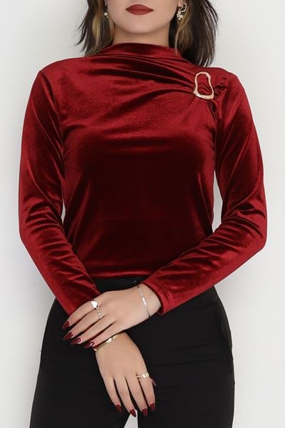 Toka Detaylı Kadife Bluz Bordo - 42665.1949.