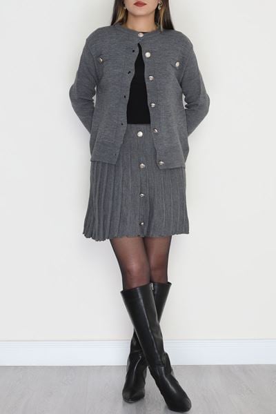 Düğmeli Triko İkili Takım Antrasit - 42532.1766.