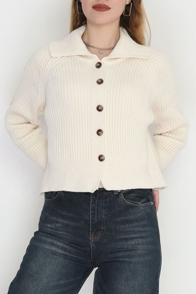 Polo Yaka Triko Hırka Taş - 2283.1765.