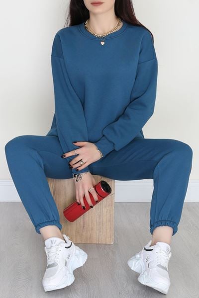 3 İplik Bisiklet Yaka Eşofman Takımı Petrol - 20779.1878.