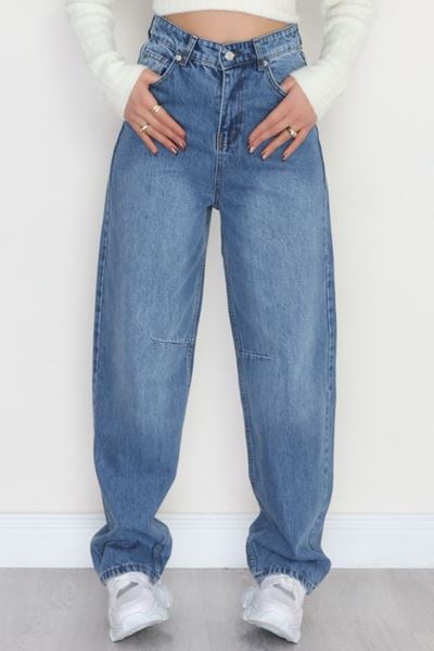 Bel Tokalı Baggy Kot Pantolon Açıkmavi - 42472.1606.