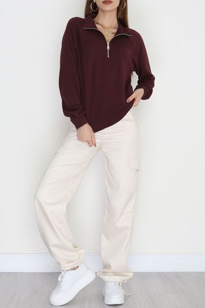 Yarım Fermuar Selanik Sweat Mürdüm - 4111.1247.