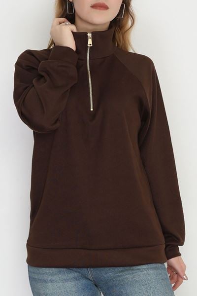 Yarım Fermuar Selanik Sweat Kahve - 4111.1247.