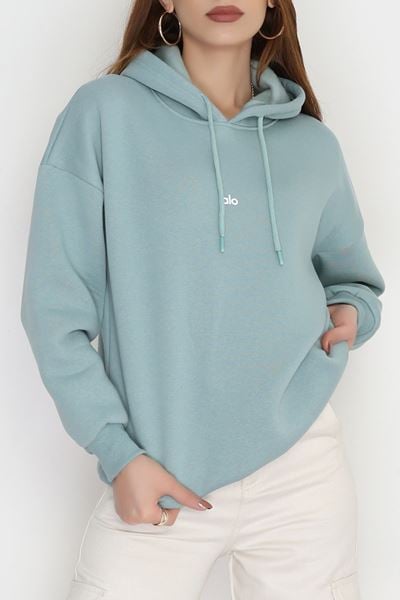 3 İplik Kapşonlu Baskılı Sweat Suyeşili - 42232.1878.