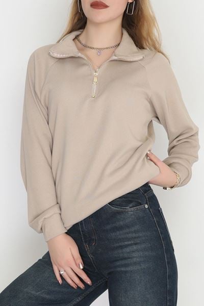 Yarım Fermuar Selanik Sweat Bej - 4111.1247.