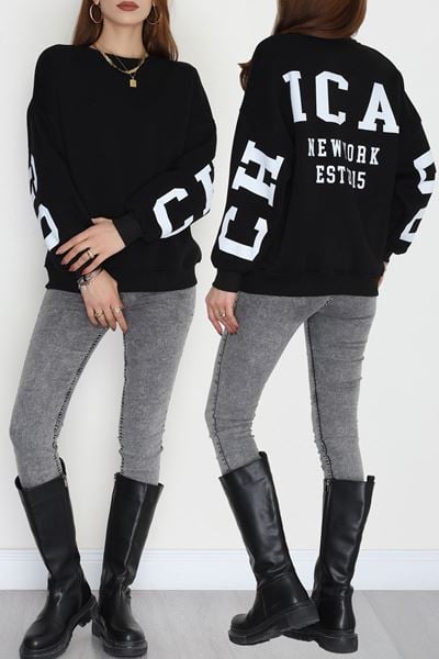 3 İplik Şardonlu Oversize Sweat Siyah - 50923.1878.