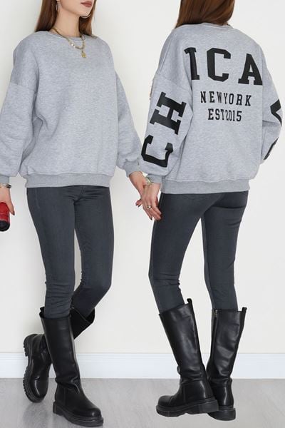 3 İplik Şardonlu Oversize Sweat Gri - 50923.1878.