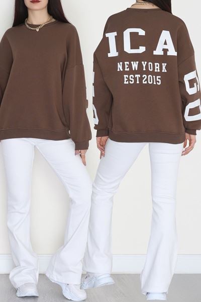 3 İplik Şardonlu Oversize Sweat Kahve - 50923.1878.