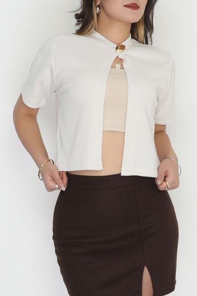 Selanik Tek Düğme Kısa Kol Hırka Taş - 4106.1247.