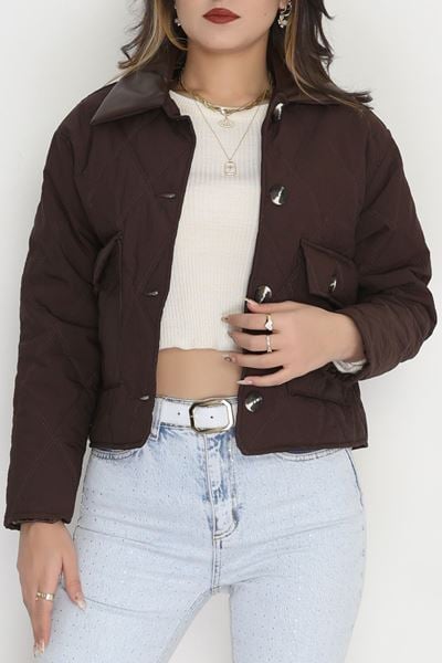 Deri Yaka Astarlı Kapitone Mont Acıkahve - 31632.439.