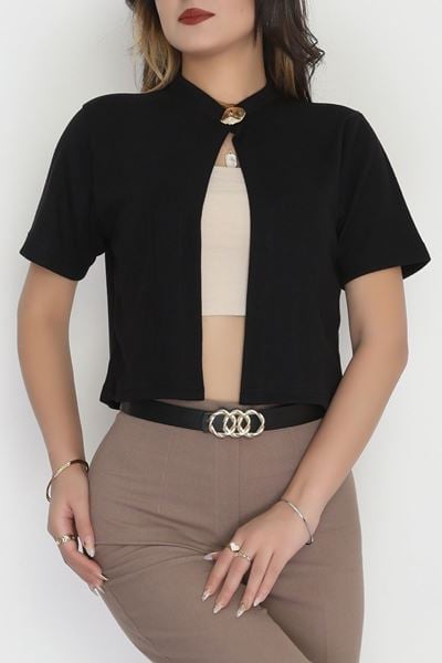 Selanik Tek Düğme Kısa Kol Hırka Siyah - 4106.1247.