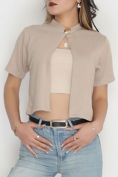 Selanik Tek Düğme Kısa Kol Hırka Bej - 4106.1247.